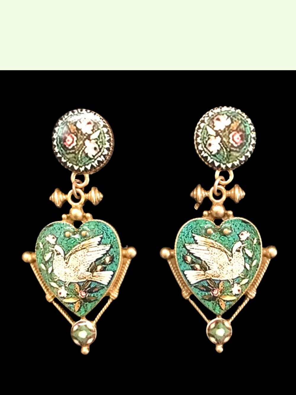 Hand Painted Vintage Style Dove Bird Dangle Earrings Victorian Statement